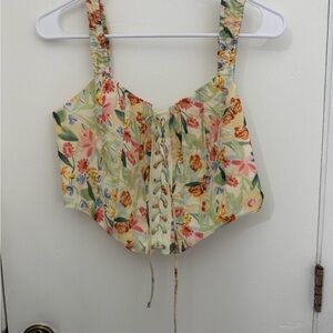 Altar'd State Multicolor Floral Lace-Up Tank Top